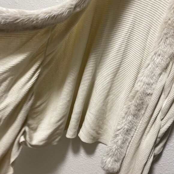 white house black market large wrap sweater l m cape fur trip ribbed poncho ta - Picture 3 of 14